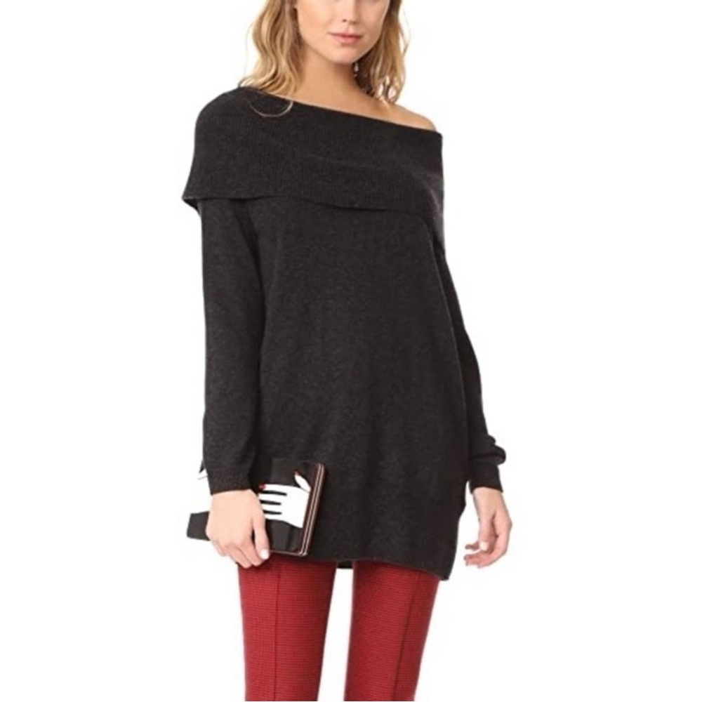Joie Sibel Wool Cashmere Cowl Neck Tunic Pullover Sweater in Heather Gray size L